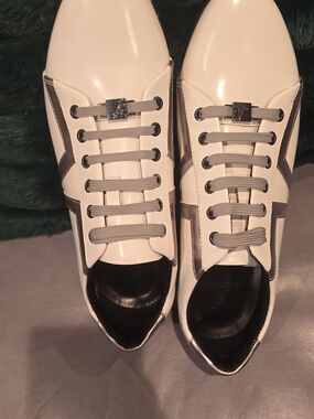 Versace Collection White and Silver Men's Low-Top Sneakers